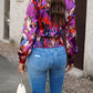 Printed Surplice Neck Long Sleeve Blouse