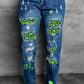 Printed Patch Distressed Boyfriend Jeans