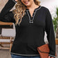 Plus Size Notched Neck Long Sleeve T-Shirt