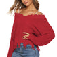 Off-Shoulder Ribbed Long Sleeve Raw Hem Sweater