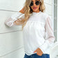 Swiss Dot Smocked Mock Neck Blouse