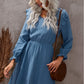 Ruffled V-Neck Flounce Sleeve Textured Dress