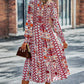 Smocked Round Neck Lantern Sleeve Midi Dress