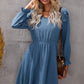 Ruffled V-Neck Flounce Sleeve Textured Dress