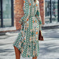 Smocked Round Neck Lantern Sleeve Midi Dress