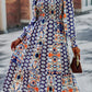 Smocked Round Neck Lantern Sleeve Midi Dress