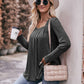 Pleated Detail Curved Hem Long Sleeve Top