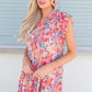 Floral Tie Neck Cap Sleeve Dress