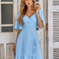 Smocked Tie Back Ruffle Hem Dress