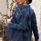 Distressed Button-Up Denim Jacket with Pockets