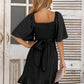 Smocked Tie Back Ruffle Hem Dress