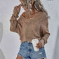 Notched Neck Slit Knit Top