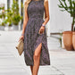 Printed Round Neck Slit Sleeveless Dress