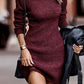 Rib-Knit Round Neck Sweater Dress