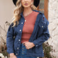 Distressed Button-Up Denim Jacket with Pockets