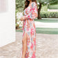Plus Size V-Neck Printed Slit Dress
