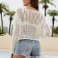 Fringe Trim Openwork Long Sleeve Cover-Up