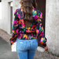 Printed Surplice Neck Long Sleeve Blouse