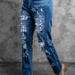 Printed Patch Distressed Boyfriend Jeans