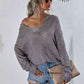 Notched Neck Slit Knit Top