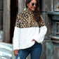 Leopard Color Block Half-Zip Collar Teddy Sweatshirt