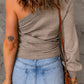 Side Tie One-Shoulder Ribbed Trim Sweater