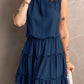 Tie Neck Frill Trim Sleeveless Mini Dress