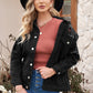 Distressed Button-Up Denim Jacket with Pockets