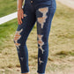 Distressed Button Fly Raw Hem Jeans