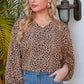 Plus Size Animal Print Balloon Sleeve V-Neck Blouse