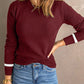 Round Neck Contrast Long Sleeve Knit Top