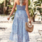 Floral Strapless Slit Midi Dress with Pockets