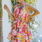 Floral Polka Dot Belted Sleeveless Mini Dress