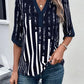 Striped Notched Half Sleeve Blouse