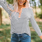 Striped Contrast Trim Quarter Snap T-Shirt