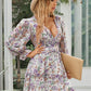 Floral Frill Trim Plunge Flounce Sleeve Dress