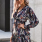 Floral Frill Trim Plunge Flounce Sleeve Dress