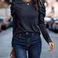 Decorative Button Puff Sleeve T-Shirt