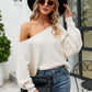 Boat Neck Horizontal Ribbing Dolman Sleeve Sweater
