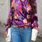 Printed Surplice Neck Long Sleeve Blouse