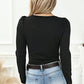 Notched Neck Puff Sleeve Bodysuit