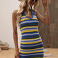 Striped Halter Neck Mini Sweater Dress