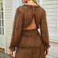 Floral Frill Trim Plunge Flounce Sleeve Dress
