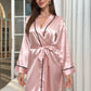 Tie Waist Surplice Neck Robe