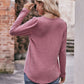 Pleated Detail Curved Hem Long Sleeve Top