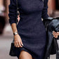 Rib-Knit Round Neck Sweater Dress