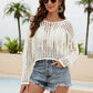 Fringe Trim Openwork Long Sleeve Cover-Up
