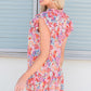 Floral Tie Neck Cap Sleeve Dress