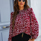 Printed Mock Neck Puff Sleeve Blouse