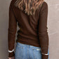 Round Neck Contrast Long Sleeve Knit Top